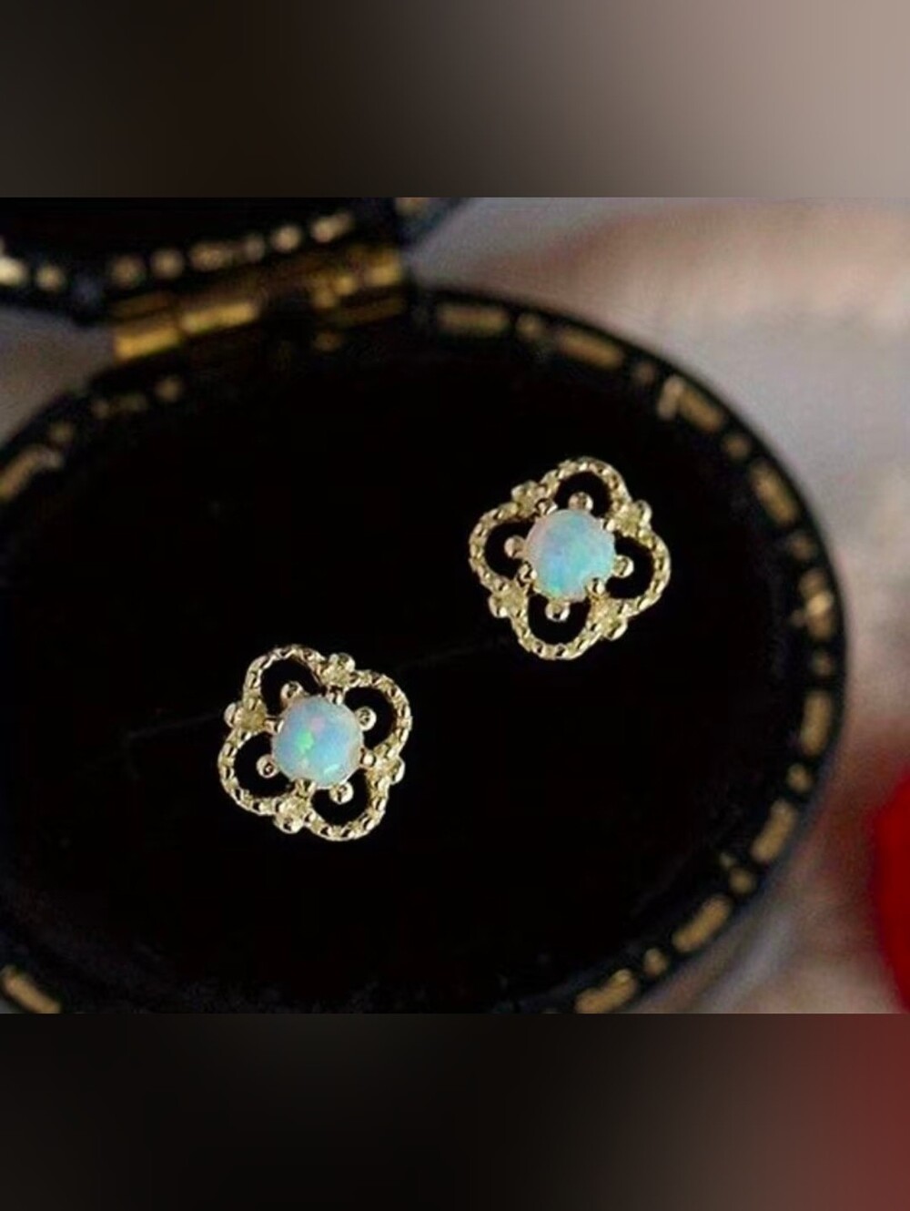 $8 Each Or Bundle 5/$20 Gold Floral Opal Stud Earrings